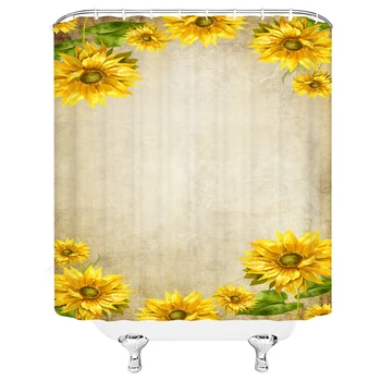 Hot Predaj Žltý Kvet Sprchové Závesy Summer Sunflower Rastlín Kúpeľňa Výzdoba Domov Vaňa Nepremokavé Polyesterové Opony Nastaviť Lacné