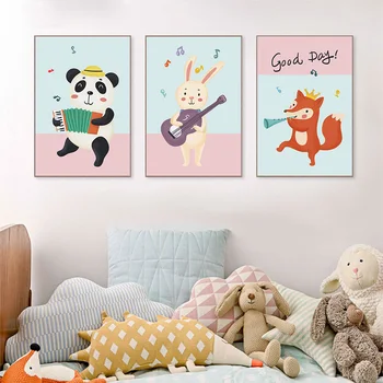Dieťa Plagát Baby Škôlky Wall Art Print Panda Bunny Fox Lesné Zviera Plátno Na Maľovanie Obrazu Nordic Deti Detská Spálňa Decor