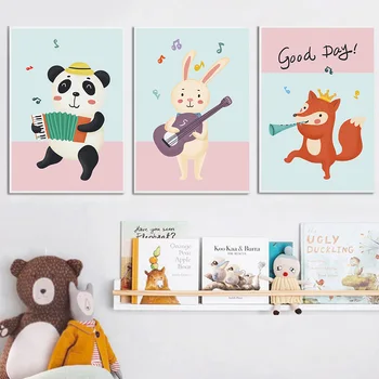 Dieťa Plagát Baby Škôlky Wall Art Print Panda Bunny Fox Lesné Zviera Plátno Na Maľovanie Obrazu Nordic Deti Detská Spálňa Decor