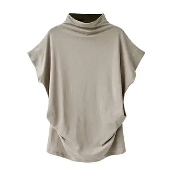 WomenT-Tričko Plus Veľkosť Pevných Farieb, Vysoká Krku Polyester Krátky Rukáv T-Shirt Voľné Klesnutie Top dámske Oblečenie Street Wear