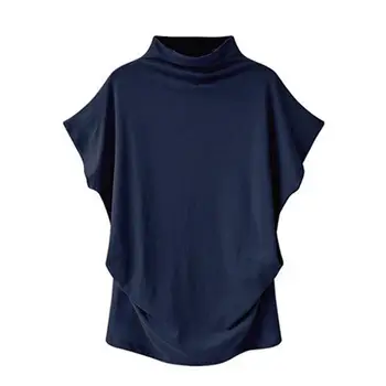 WomenT-Tričko Plus Veľkosť Pevných Farieb, Vysoká Krku Polyester Krátky Rukáv T-Shirt Voľné Klesnutie Top dámske Oblečenie Street Wear