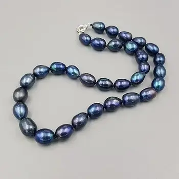 Nový 9-10 mm barokový tahitian čierna modrá Farba Sladkovodné perlový náhrdelník 18