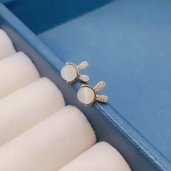 Nový, originálny dizajn prírodných chalcedony diamond bunny náušnice romantické, roztomilý, čerstvé a očarujúce dievča šperky