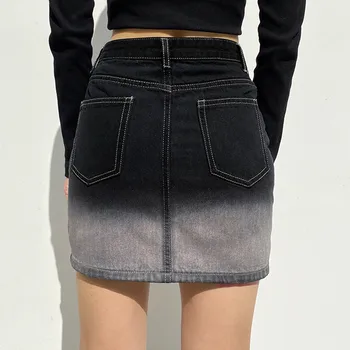 Denim Sukne Ženy s Vysokým Pásom Slim-Fit Krátke Sukne Dámske Letné Módy Gradient Farbu Zadku Sukne faldas mujer moda 2021