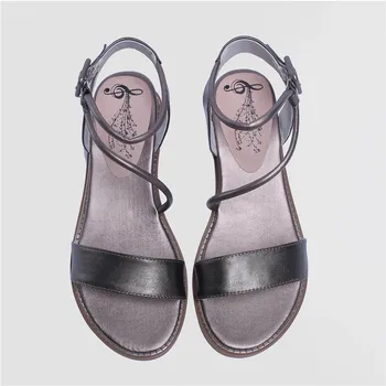 Fanyuan 2019 nový príchod leta originálne kožené topánky žena spony jednoduchá kliny topánky na bežné pohodlné sandále ženy čierna