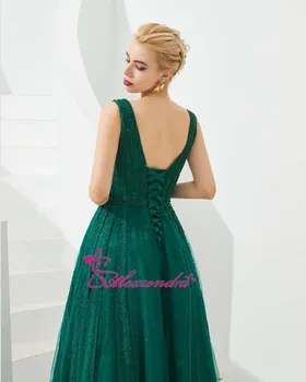 Alexzendra Dvakrát V Krku Zelené Šaty Ples 2019 Korálky Čipky Formálne Večerné Šaty Party Šaty