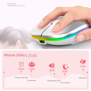 Bezdrôtová Myš Super Silent Duálny Režim Bluetooth 5.0 + 2.4 Gh Nabíjateľná 1600DPI Ergonomic Gaming Mouse Na Počítač PC, Notebook