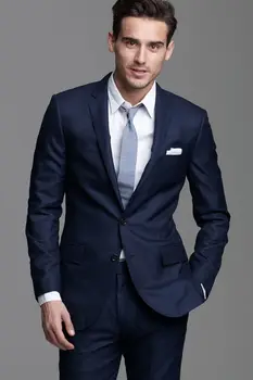 New Slim Tmavo Modré pánske Svadobné Obleky Ženícha Tuxedos Voľný čas Business Blejzre Zákazku Vyhovuje A0212