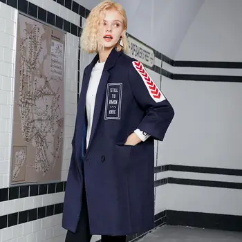 2021 Jeseň a v Zime sa Ženy Dlho Streetwear Vlna Tlač Coats