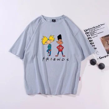 Letné Bežné Tričko Mužov Streetwear Kawaii Cartoon Troch Dobrých Priateľov T-shirt kórejský Nadrozmerné Harajuku Páry Unisex Topy Čaj