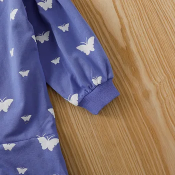 Šaty 2020 Jeseň Nové Príležitostné Dlhým Rukávom Dievčatá Šaty Butterfly Tlač detské Šaty Bavlna Kostým 1 2 3 4 5 Rokov