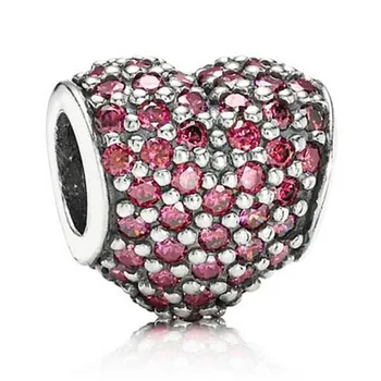 Autentické S925 Perličiek Čaro Červeného Pripraviť Láska Srdce S Plnou Crystal Korálky pre Ženy Náramok Náramok DIY Šperky