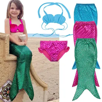 3KS Dievča Deti Morská víla Chvost Swimmable Bikini Set plavky Maškarný Kostým 3-9Y Oblečenie, Kostýmy Sady