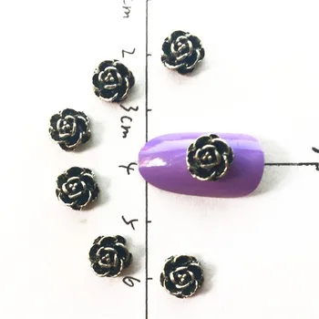 Kvety Nail Art Príslušenstvo Veľké Kovové Nailart Dekorácie Retro Black 3d Rose Charms Dodávky Klincami Kvet Ploché Späť Dekoroch
