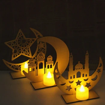 Domáce Dekorácie Malý Darček Pre Priateľov LED Drevená Plaketa Moon Star Eid Mubarak Ramadánu Ornament Moslimských Dekor Prívesok