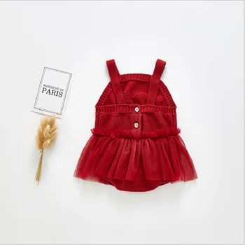 Móda Baby Dievčatá Pletené Oblečenie Sladké Červené Oka Šaty Novorodenca Popruh Sveter Vesta Kombinézach Batoľa Princezná Oblečenie Pre Party