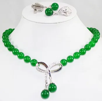 Najušľachtilejšie 10 mm zelený náhrdelník 17 palcový + náhrdelník & náušnice nastaviť