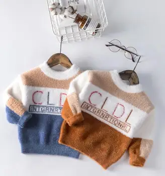 Nové jarné a jesenné detský sveter módne sveter imitácie zamatu sveter detí bežné kolo krku pulóver
