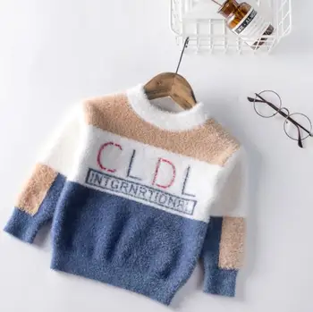 Nové jarné a jesenné detský sveter módne sveter imitácie zamatu sveter detí bežné kolo krku pulóver