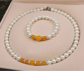 8-10 mm Biela Akoya Shell Pearl & Topaz Drahokamy Okrúhle Korálky Náhrdelník Náramok AAA jade Krištáľové Šperky