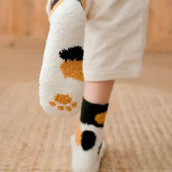 Kawaii 3D Unisex Coral fleece Ponožky Roztomilé Mačky Pazúry Krátke Ponožky Cartoon Legrační Zviera Packa Ponožky Ženy, Zebra, Tiger, Mačka, Packa