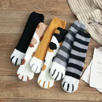 Kawaii 3D Unisex Coral fleece Ponožky Roztomilé Mačky Pazúry Krátke Ponožky Cartoon Legrační Zviera Packa Ponožky Ženy, Zebra, Tiger, Mačka, Packa