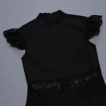 2019 Kvalitný Hodváb Obväz Šaty Čiernej Farby Sexy Kvetinová Čipka Perspektívy Strany Klubu Bodycon Mini Šaty Krátke
