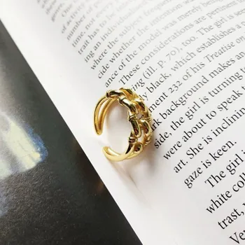 SRCOI Dvojvrstvové Twist Zlatá Farba Kovu Duté Otvorte Nastaviteľné Prst Prsteň 2020 Nový Vintage Módy Jednoduché Krúžok Žien Šperky