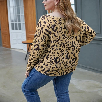 Jeseň nové plus veľkosť dámske tričko 6XL-10XL poprsie 156CM módne dámske kolo krku dlhým rukávom leopard tlač bežné T-shirt