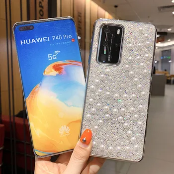 Móda Mäkké Silikónové Jewelled Lesk Bling Pearl Diamond Prípade Huawei Pate 30 40 Pro P40 Pro Vŕtať Lesklý Kryt Shockproof