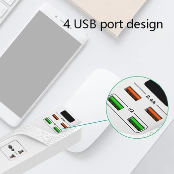 Multi-Funkcia Smart Moc Rada Expander 4 4 Zásuvky USB Ohňovzdorné