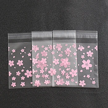 NOVÉ 100ks/veľa 4Sizes Ružová Čerešňové Kvety Cookie&Candy Bag Samolepiace Plastové Tašky Pre Sušienky, Snack Pečenie Balík