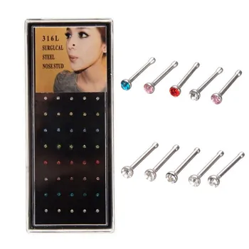 Elegantné Drahokamu Nos, Gombíky Krúžok pre Ženy Chirurgickej Ocele, Piercing Nosa Stud Pin Strieborný Piercing Šperky, 40 alebo 60 ks