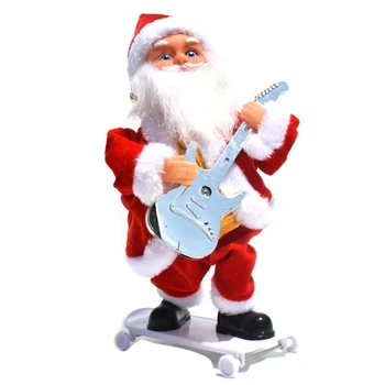 Vianočné Dekorácie, Ozdoby Elektrický Skateboard Hrať Na Gitaru Santa Claus Hudobné Bábika Vtipný Román Deti Hračka