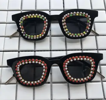 Farebné Dúhové Korálky Ženy Mens slnečné Okuliare Oválne Black Diamond Okuliare UV400 Ručné Odtiene Slnečné Okuliare Kolo Gafas de sol
