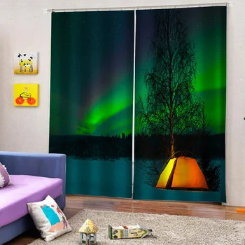 Vlastné zelené 3d závesy lesa opony obývacia izba, spálňa zdobia Cortinas Závesy