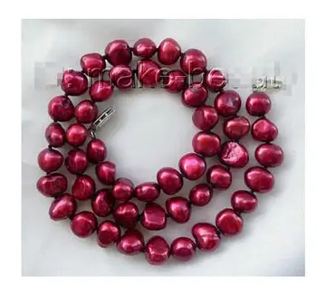 Skutočné Prírodné 8mm barokový červené víno sladkovodných kultivovaných perlový náhrdelník 18-palcové Korálky Nádherné Šperky