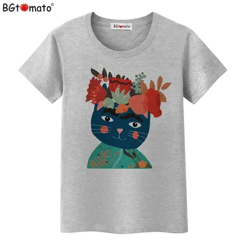BGtomato T shirt Kreatívny dizajn farebné cat t shirt Nový štýl umenia pracovať t-shirt ženy Značky kvalitné bežné tričko