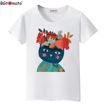 BGtomato T shirt Kreatívny dizajn farebné cat t shirt Nový štýl umenia pracovať t-shirt ženy Značky kvalitné bežné tričko