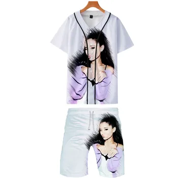 Ariana Grande 3D Vytlačené Dve Kus Nastaviť Módne Letné Baseball T-shirts+Beach Šortky 2019 Hot Predaj Bežné Streetwear Oblečenie