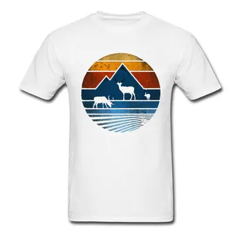 Wild Life T-shirt Mužov Geometrické Designer T Shirt Horských Jeleň Retro Maliar Tee Košele Čistý Top Oblečenie Prekladané západ Slnka