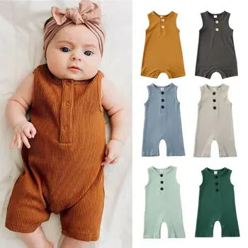 2020 Deti Roztomilý Letné Oblečenie Novorodenca Dieťa, Chlapec, Dievča Pevné Romper Bez Rukávov Jumpsuit Oblečenie Bavlny, Mäkké Oblečenie