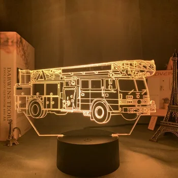Požiaru Truck 3d LED Nočné Svetlo Dotykový Snímač Farby Nočného pre Deti Spálňa Decor Požiarne Auto Stôl 3d Lampa Darček