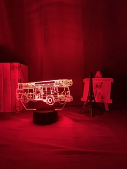 Požiaru Truck 3d LED Nočné Svetlo Dotykový Snímač Farby Nočného pre Deti Spálňa Decor Požiarne Auto Stôl 3d Lampa Darček
