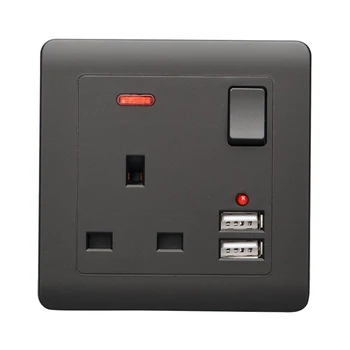 Zásuvky v stene UK Plug 2 USB Nabíjací Port Zásuviek Doska jednoduchého Spínača Čierna