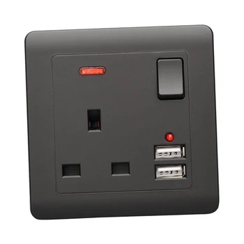 Zásuvky v stene UK Plug 2 USB Nabíjací Port Zásuviek Doska jednoduchého Spínača Čierna