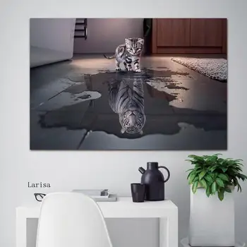 Zviera Plátno na Stenu Umenie Obrázky Mačiek a Tiger Domova Maľovanie Hd Vytlačí Odraz Mačka Plagát na Obývacia Izba Č Rám
