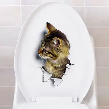Nepremokavé Vinyl Mačka, Pes 3D Nálepky na Stenu Otvorom Zobraziť Kúpeľňa, Wc Obývacia Izba Domova Odtlačkový Plagát Pozadí Samolepky na Stenu
