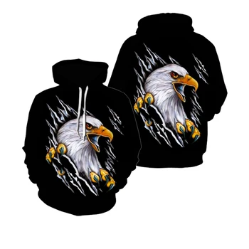 Usa Veľkosť Jeseň Zimné Mens Hoodies 3D Tlačené Eagle Voľné Pulóver Zvierat Packa, Mikiny Muž Lov Streetwear