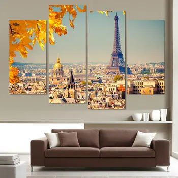 4 Kus Módne Domova Jesene Eiffelova Veža Plátno Tlačiť Plátno na Maľovanie na Stenu Umenie Obrázok Pre Izba Maľovanie Na Stenu